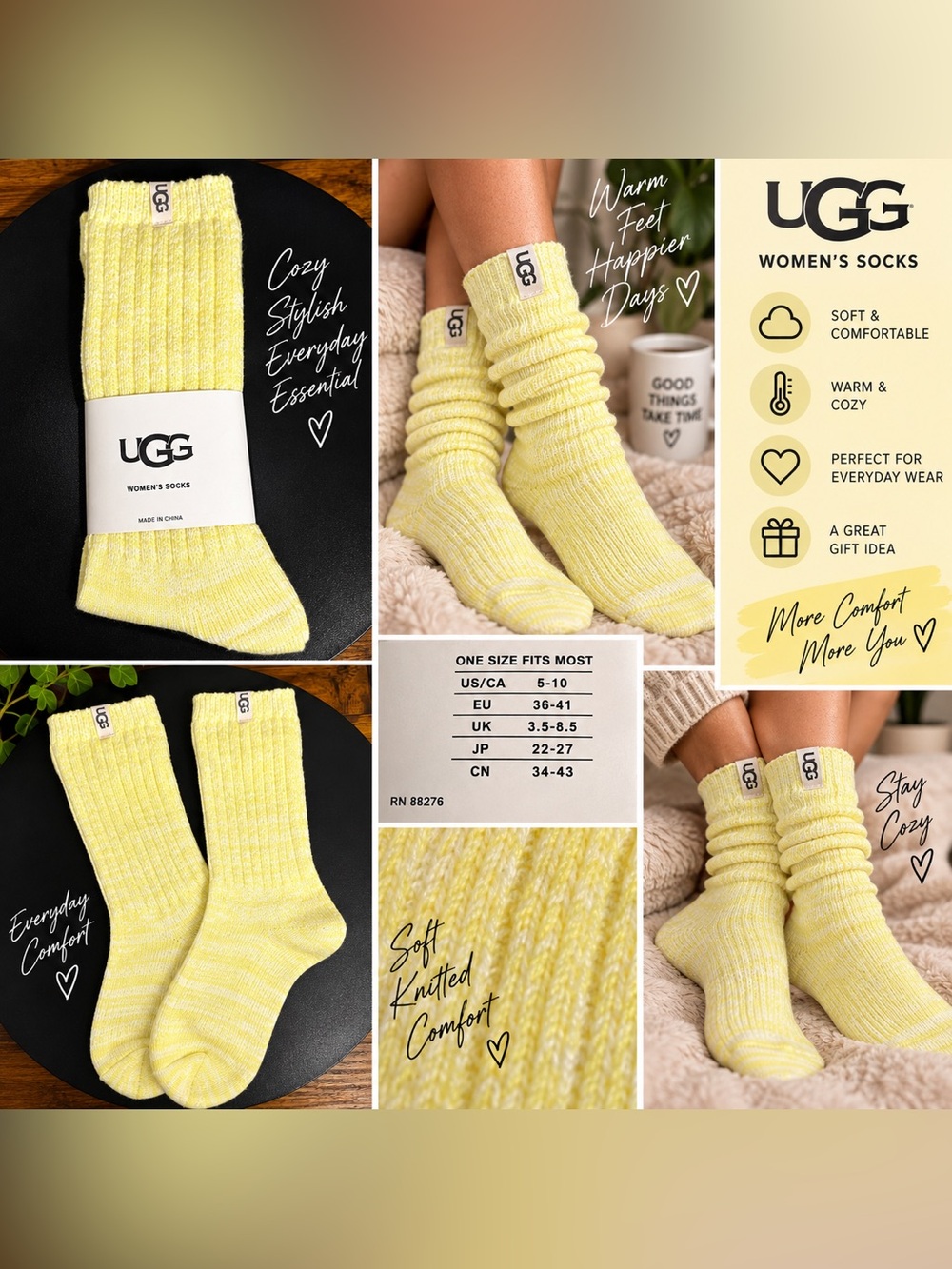 UGG Women's Cozy Ribbed Socks - Light Yellow